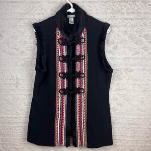 MYTHOLOGY Hippie 100% Wool Faux Fur Trim Vest Boho Hippie Large Scandinavia Knit